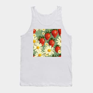 Vintage Floral Cottagecore Romantic Strawberry Daisy Flower Design Tank Top